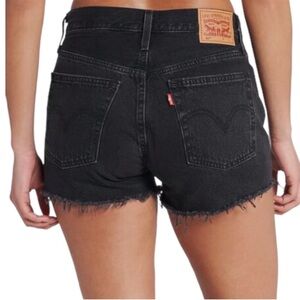 Levi’s 501 Button Fly Black Distressed Ripped Jean Shorts Cut Off Size 28